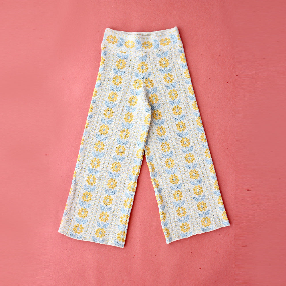 Bonjour Diary :: Knitted Trousers Jacquard Fleurs Ciel Jaune – The