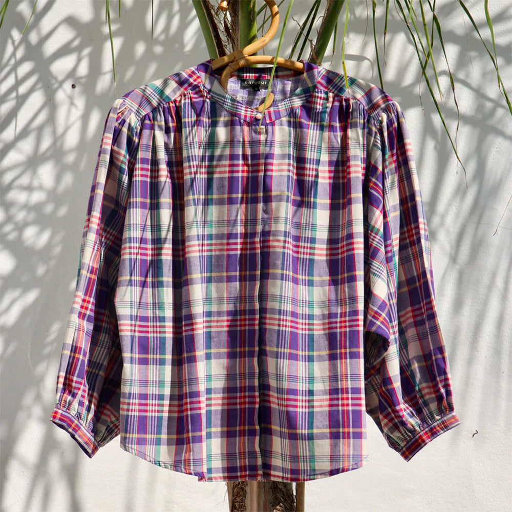 Bonjour Diary :: Women Blouse Purple Check – The Front Shop